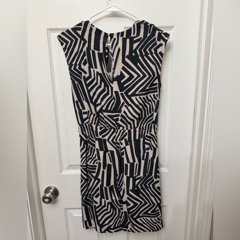 LOFT Black and Cream Abstract Midi Dress